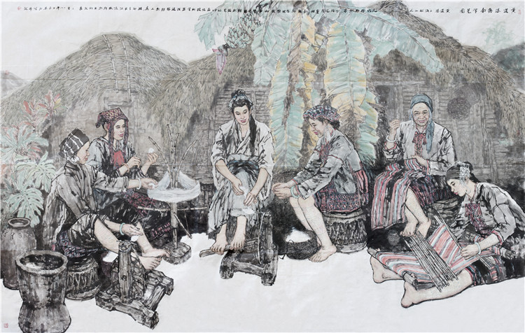 7齊英石《衣被天下黃道婆》中國畫   350x288  cm.jpg