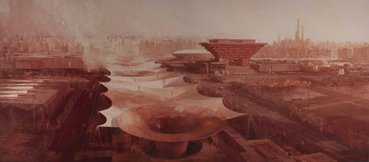 157-1《紫氣東(dong) 來——致上海世博會(hui) 》-李向陽、李淜-油畫-260 cm×700 cm .jpg