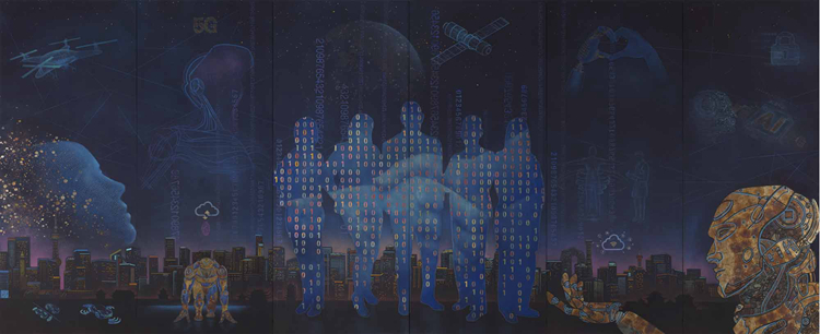174-《互聯網時代與(yu) 人工智能》-黃華三-中國畫-300 cm×732 cm.jpg